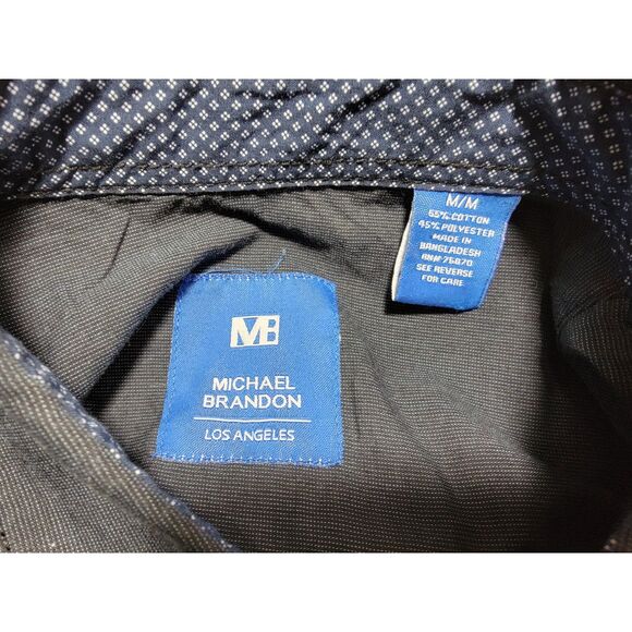 Michael Brandon Navy Blue Double Pocket Long Sleeve Button Shirt - Medium - Picture 4 of 5